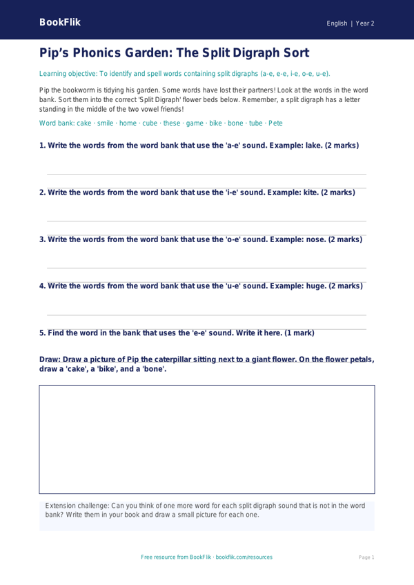 Free Phonics Activity Sheet | Year 2 Core | BookFlik worksheet preview — English Phonics