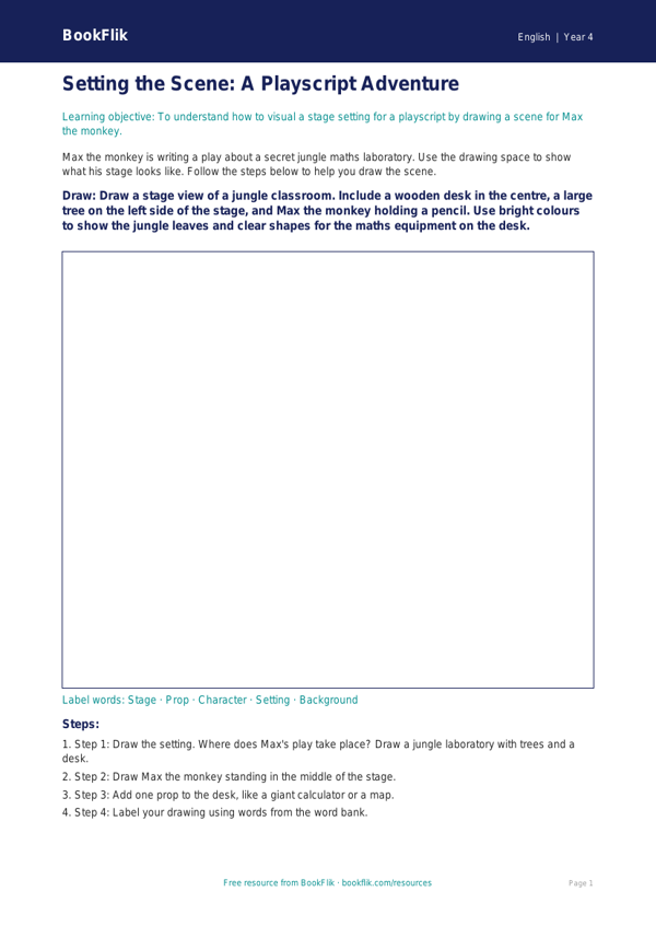 Free Playscripts Drawing Sheet | Year 4 Supported | BookFlik worksheet preview — English Playscripts