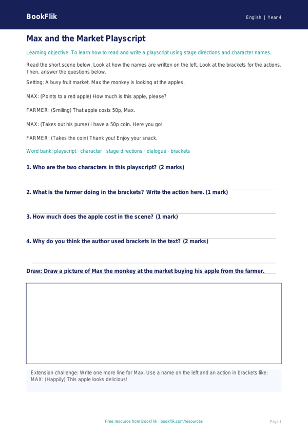 Free Playscripts Track Sheet | Year 4 Supported | BookFlik worksheet preview — English Playscripts