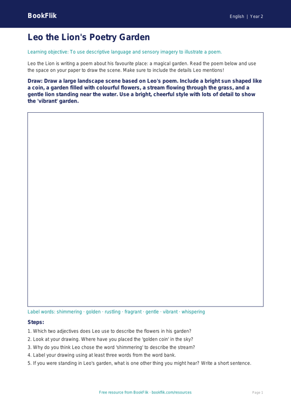 Free Poetry Drawing Sheet | Year 2 Core | BookFlik worksheet preview — English Poetry