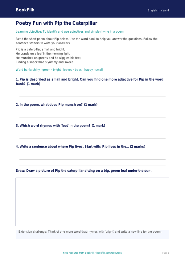 Free Poetry Track Sheet | Year 4 Supported | BookFlik worksheet preview — English Poetry
