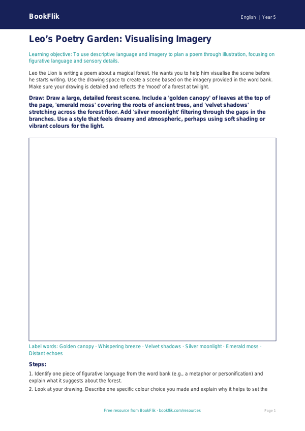 Free Poetry Drawing Sheet | Year 5 Core | BookFlik worksheet preview — English Poetry