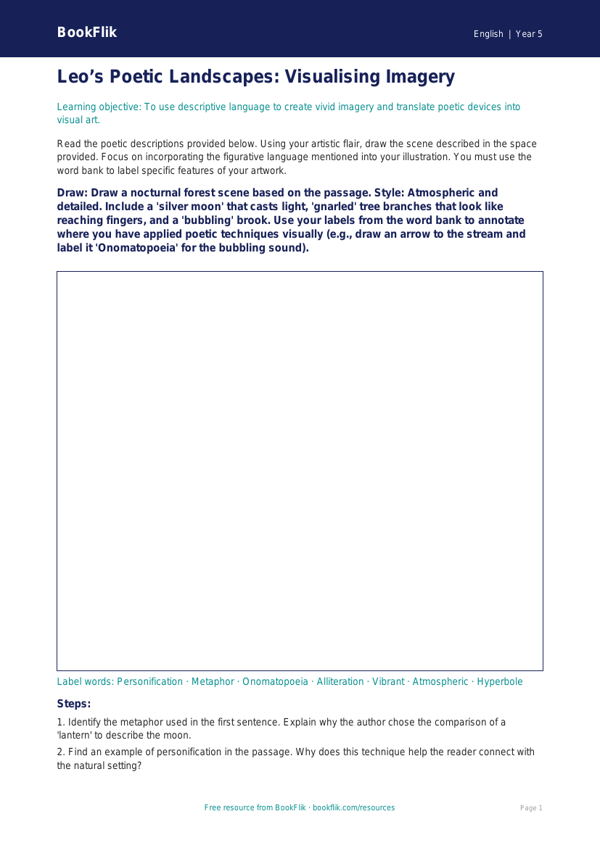 Free Poetry Drawing Sheet | Year 5 Greater Depth | BookFlik worksheet preview — English Poetry