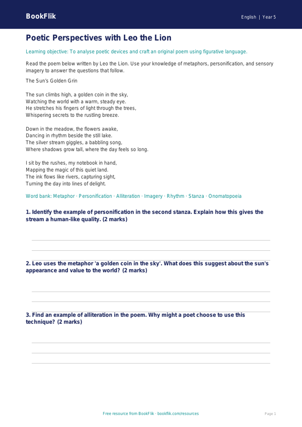 Free Poetry Track Sheet | Year 5 Greater Depth | BookFlik worksheet preview — English Poetry
