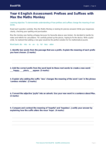 Free Prefixes And Suffixes Assessment | Year 4 Greater Depth | BookFlik