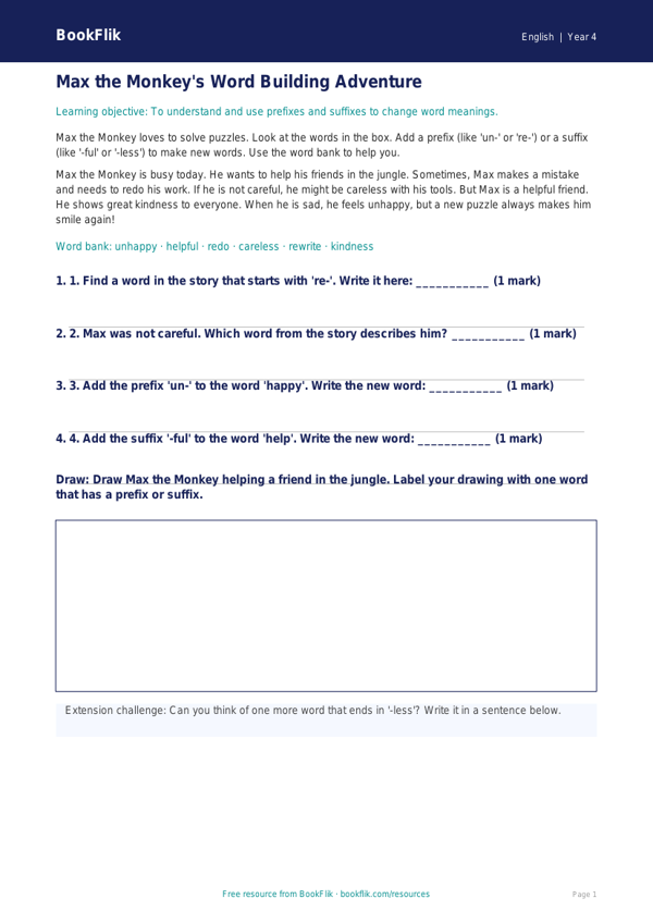 Free Prefixes And Suffixes Track Sheet | Year 4 Supported | BookFlik worksheet preview — English Prefixes And Suffixes