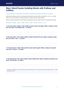 Free Prefixes And Suffixes Writing Frame | Year 4 Supported | BookFlik