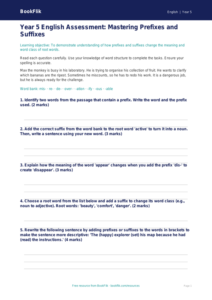Free Prefixes And Suffixes Assessment | Year 5 Core | BookFlik
