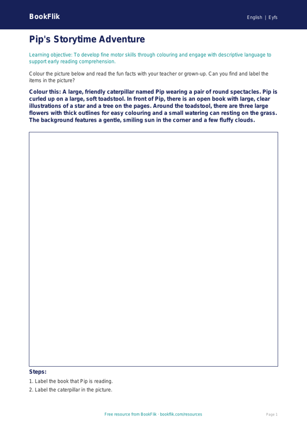 Free Reading Comprehension Colouring Page | Eyfs Core | BookFlik worksheet preview — English Reading Comprehension
