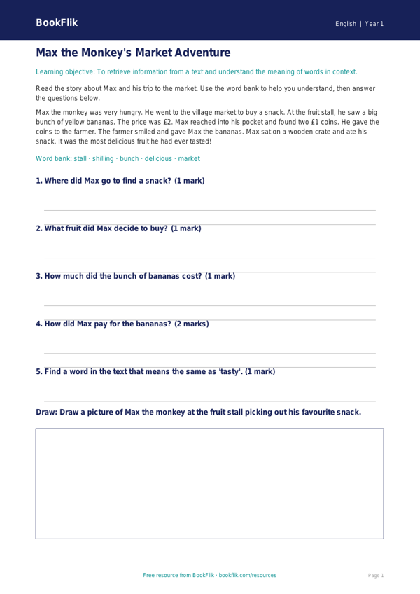 Free Reading Comprehension Track Sheet | Year 1 Core | BookFlik worksheet preview — English Reading Comprehension