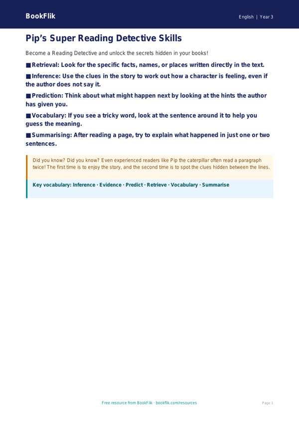 Free Reading Comprehension Poster | Year 3 Core | BookFlik worksheet preview — English Reading Comprehension