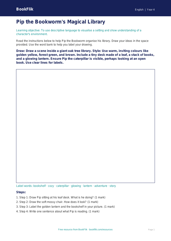 Free Reading Comprehension Drawing Sheet | Year 4 Supported | BookFlik worksheet preview — English Reading Comprehension