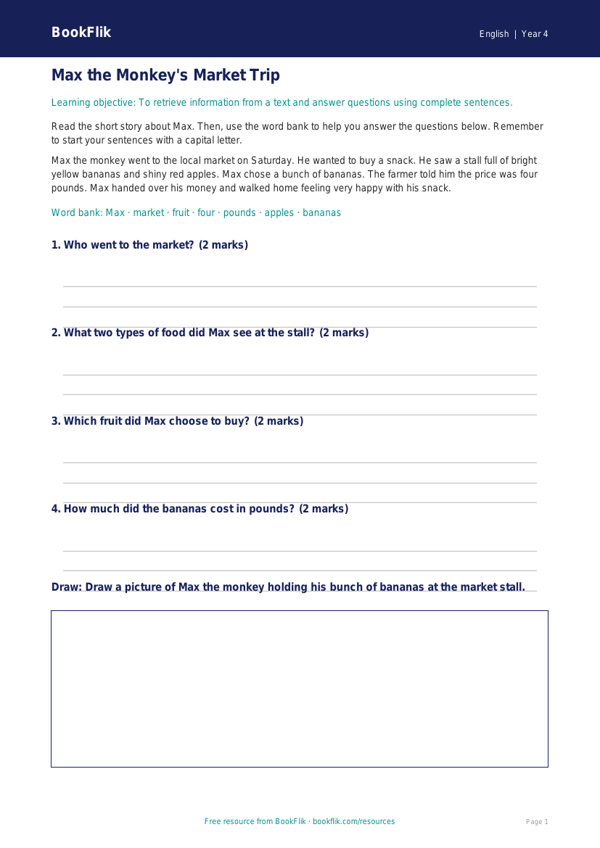 Free Reading Comprehension Track Sheet | Year 4 Supported | BookFlik worksheet preview — English Reading Comprehension