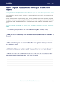 Free Report Writing Assessment | Year 4 Supported | BookFlik