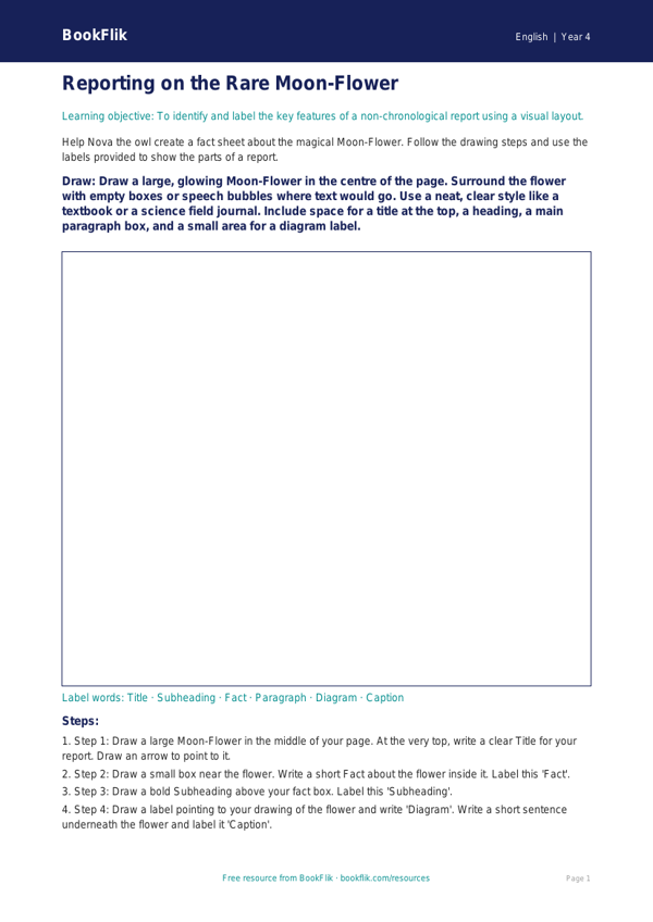 Free Report Writing Drawing Sheet | Year 4 Supported | BookFlik worksheet preview — English Report Writing