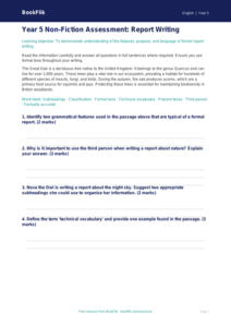 Free Report Writing Assessment | Year 5 Core | BookFlik