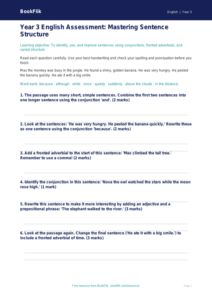 Free Sentence Structure Assessment | Year 3 Core | BookFlik