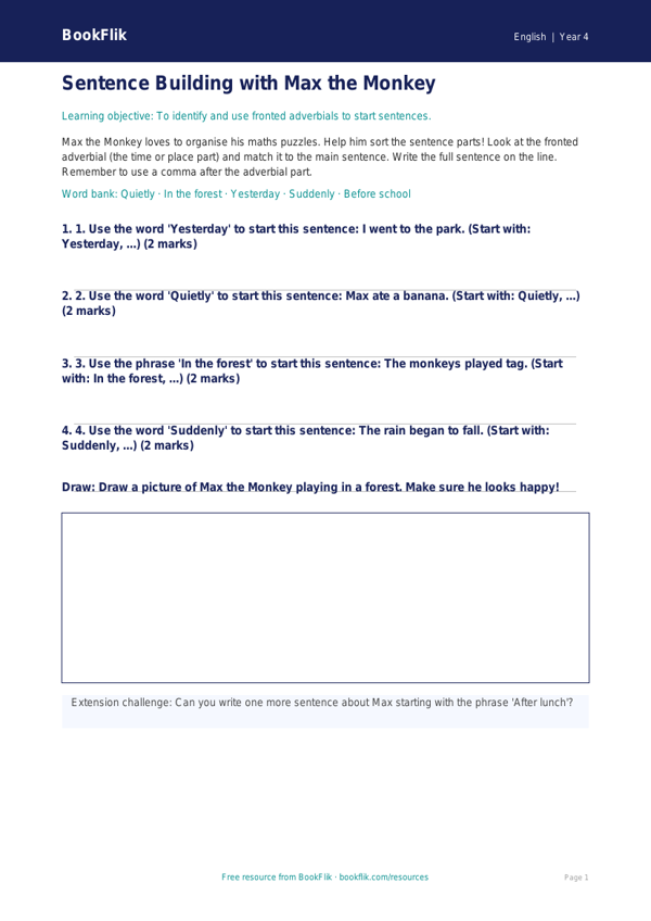 Free Sentence Structure Activity Sheet | Year 4 Supported | BookFlik worksheet preview — English Sentence Structure