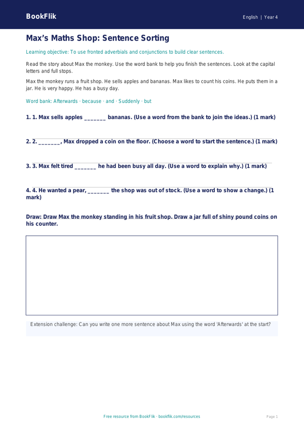 Free Sentence Structure Track Sheet | Year 4 Supported | BookFlik worksheet preview — English Sentence Structure