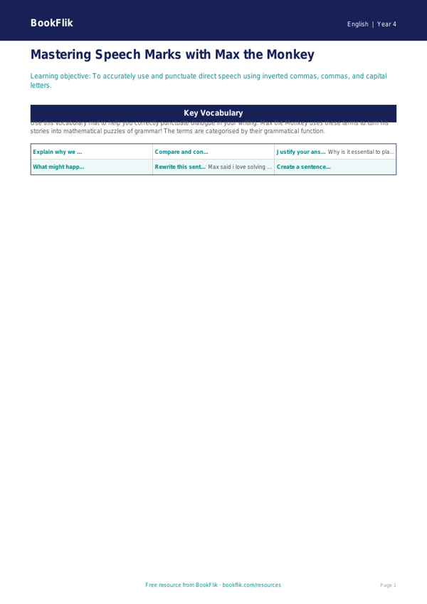 Free Speech Marks Word Mat | Year 4 Greater Depth | BookFlik worksheet preview — English Speech Marks