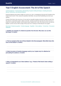 Free Speech Writing Assessment | Year 5 Core | BookFlik