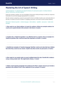 Free Speech Writing Worksheet | Year 5 Core | BookFlik