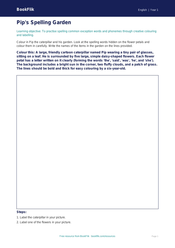 Free Spelling Colouring Page | Year 1 Core | BookFlik worksheet preview — English Spelling