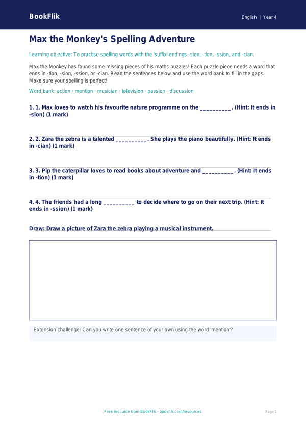 Free Spelling Activity Sheet | Year 4 Supported | BookFlik worksheet preview — English Spelling