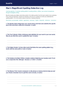 Free Spelling Template | Year 5 Core | BookFlik