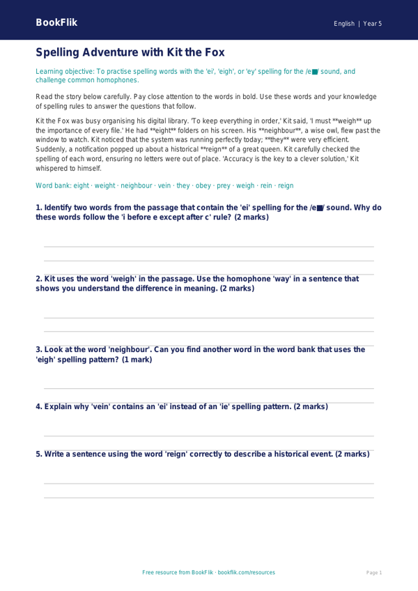 Free Spelling Track Sheet | Year 5 Core | BookFlik worksheet preview — English Spelling