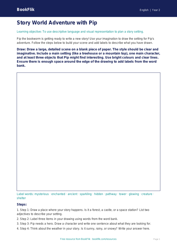 Free Stories Drawing Sheet | Year 2 Core | BookFlik worksheet preview — English Stories