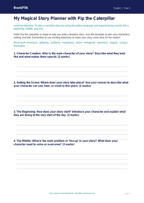 Free Stories Template | Year 2 Core | BookFlik worksheet preview — English Stories