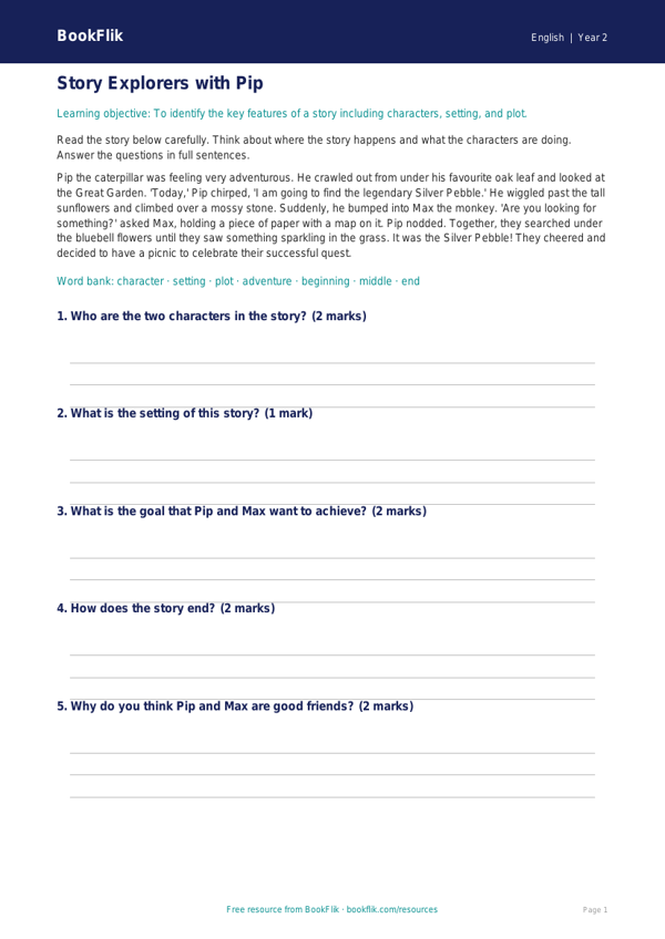 Free Stories Track Sheet | Year 2 Core | BookFlik worksheet preview — English Stories