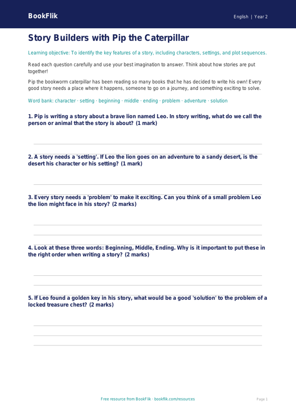 Free Stories Worksheet | Year 2 Core | BookFlik worksheet preview — English Stories