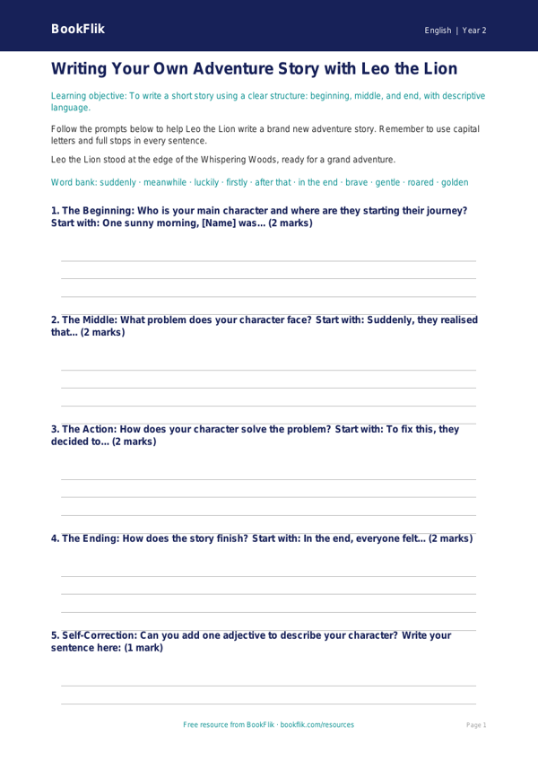 Free Stories Writing Frame | Year 2 Core | BookFlik worksheet preview — English Stories