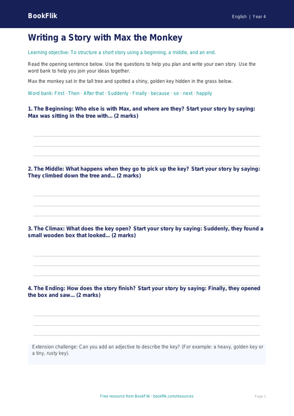 Free Stories Writing Frame | Year 4 Supported | BookFlik worksheet preview — English Stories