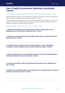 Free Subordinate Clauses Assessment | Year 4 Greater Depth | BookFlik