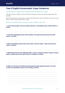 Free Subordinate Clauses Assessment | Year 4 Supported | BookFlik