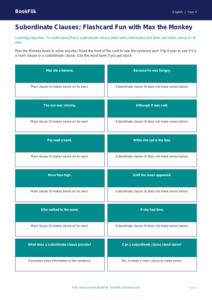 Free Subordinate Clauses Flashcards | Year 4 Supported | BookFlik