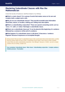 Free Subordinate Clauses Poster | Year 4 Greater Depth | BookFlik