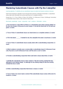 Free Subordinate Clauses Quiz | Year 4 Greater Depth | BookFlik
