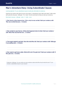 Free Subordinate Clauses Template | Year 4 Supported | BookFlik