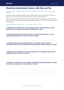 Free Subordinate Clauses Worksheet | Year 4 Greater Depth | BookFlik