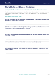 Free Subordinate Clauses Worksheet | Year 4 Supported | BookFlik