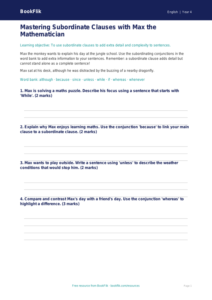 Free Subordinate Clauses Writing Frame | Year 4 Greater Depth | BookFlik