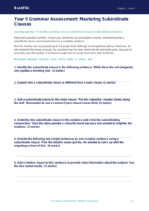 Free Subordinate Clauses Assessment | Year 5 Core | BookFlik