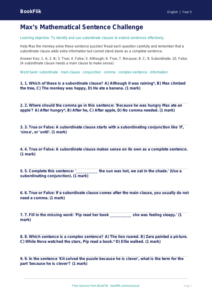Free Subordinate Clauses Quiz | Year 5 Core | BookFlik