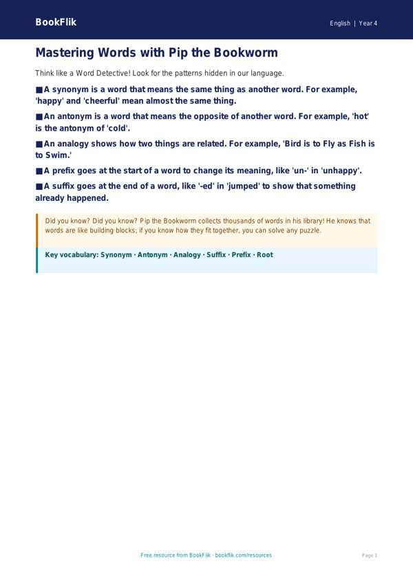 Free Verbal Reasoning Poster | Year 4 Supported | BookFlik worksheet preview — English Verbal Reasoning