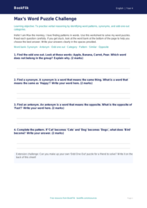 Free Verbal Reasoning Template | Year 4 Supported | BookFlik