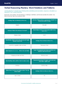 Free Verbal Reasoning Flashcards | Year 5 Core | BookFlik